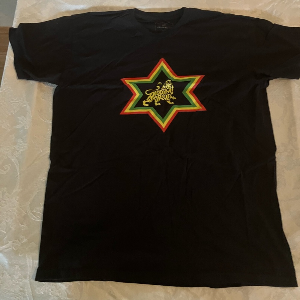 Black T-Shirt with Colorful Star Design